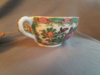 Antique Chinese Rose Medallion Canton Tea Cup & Saucer 5 5