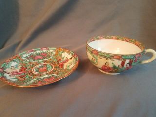 Antique Chinese Rose Medallion Canton Tea Cup & Saucer 4