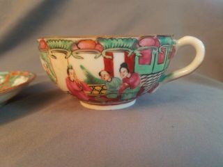 Antique Chinese Rose Medallion Canton Tea Cup & Saucer 4 3