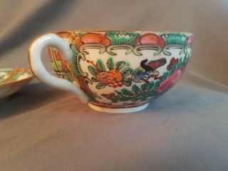 Antique Chinese Rose Medallion Canton Tea Cup & Saucer 4 4
