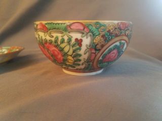 Antique Chinese Rose Medallion Canton Tea Cup & Saucer 4 5