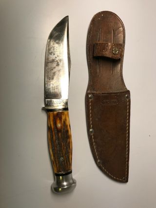 Vintage Kabar Fixed Blade Knife Stag Handle W/ Sheath Union Cutlery