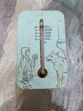 Vintage Little Red Riding Hood Wooden Block Thermometer