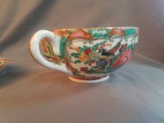 Antique Chinese Rose Medallion Canton Tea Cup & Saucer 3 4