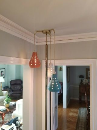 Vintage 1960s Mid - Century Modern 3 Stage Hanging Swag Pole Lamp Turquoise - Orange 10