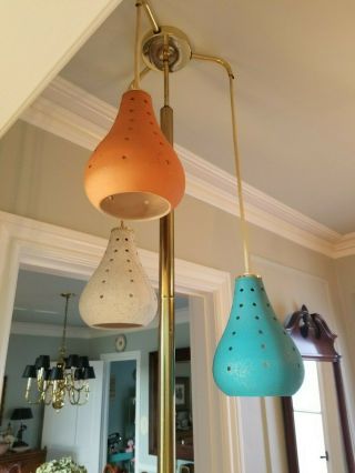 Vintage 1960s Mid - Century Modern 3 Stage Hanging Swag Pole Lamp Turquoise - Orange 2