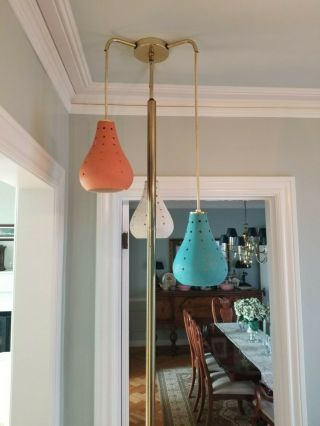 Vintage 1960s Mid - Century Modern 3 Stage Hanging Swag Pole Lamp Turquoise - Orange 3