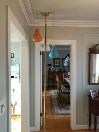 Vintage 1960s Mid - Century Modern 3 Stage Hanging Swag Pole Lamp Turquoise - Orange 4