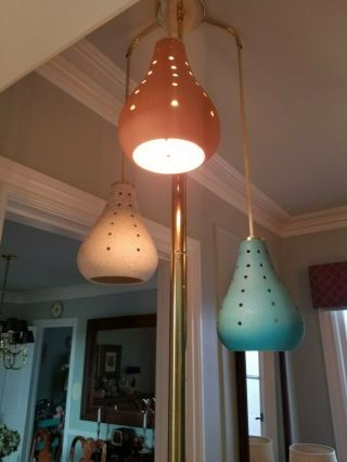 Vintage 1960s Mid - Century Modern 3 Stage Hanging Swag Pole Lamp Turquoise - Orange 5