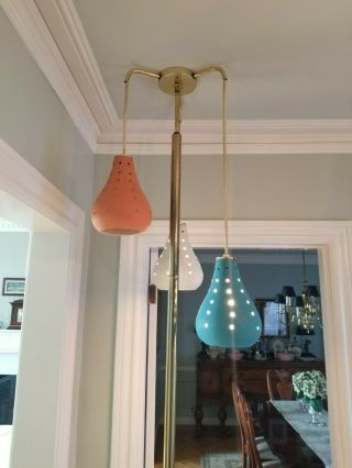 Vintage 1960s Mid - Century Modern 3 Stage Hanging Swag Pole Lamp Turquoise - Orange 6
