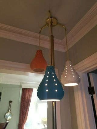 Vintage 1960s Mid - Century Modern 3 Stage Hanging Swag Pole Lamp Turquoise - Orange 7