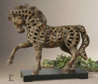 Rich Antiqued Ivory Horse Sculpture Figurine Rustic Western Statue Centerpiece