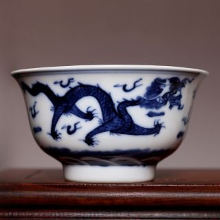 Chinese Porcelain Qing Dynasty Kangxi Cloud - Dragon Blue And White Old Bowl Hx82