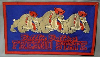 Vintage Battlin Bulldogs Fresno State Navy Red Felt Banner Football Team Ncaa