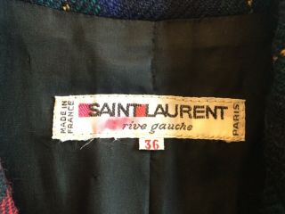 Vintage Saint Laurent rive gauche Plaid Wool Jacket Size 36 1980’s paris France 2