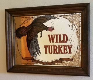 Vtg Framed Glass Picture Mirror Wild Turkey 101 Proof Kentucky Bourbon Whiskey