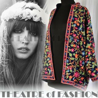 Coat Jacket Kimono Vintage M L Xl Xxl Boho Hippy Art Goddess Rare Indian Crewel