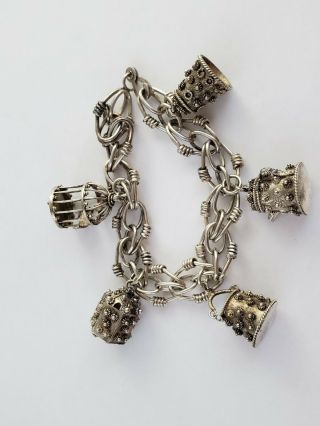 Italian Style Vintage 800 Silver & Charm Bracelet W/ 5 Charms 39 Grams