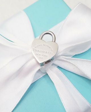 Please Return To Tiffany & Co.  Silver Heart Padlock Lock Charm Pendant Bracelet