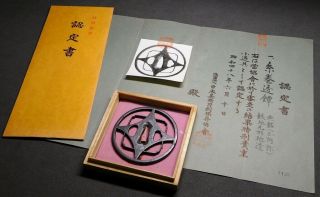 Nbthk Certificated Katana Tsuba 18 - 19thc Japanese Edo Koshirae Antique