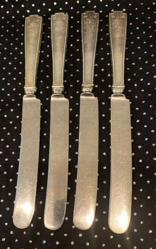 Set 4 Gorham Etruscan Sterling Silver 9 3/4” Dinner Knives Monogram “m”