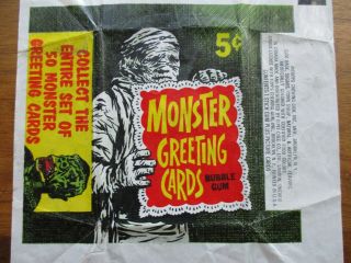 1960s Vintage Topps Monster Greeting Cards Wrapper Universal Famous Non Sports