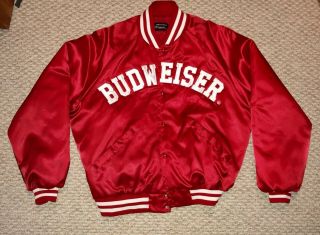 Vintage Budweiser Satin Bomber Jacket Size Xxl Mens Red Spell Out 80s Mens Beer
