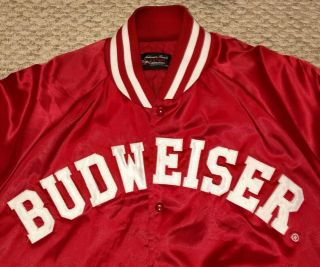Vintage Budweiser Satin Bomber Jacket Size XXL Mens Red Spell Out 80s Mens Beer 2
