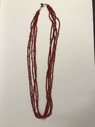 Finest Native American Navajo 5 Strand Necklace Vintage Red Trade Bead