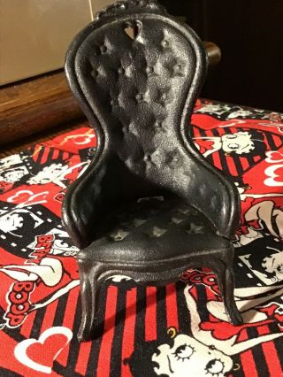 Vintage Cast Iron High Back Chair 4” Dollhouse Toy Doll Miniature Very Cute