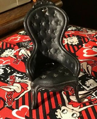 Vintage Cast Iron High Back Chair 4” Dollhouse Toy Doll Miniature VERY CUTE 4