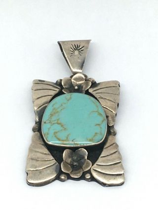 Vintage Hob Mexico Sterling Silver Turquoise Pendant Handcrafted