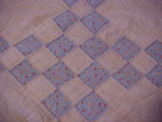 VINTAGE 1930s Quilt,  IRISH CHAIN PATTERN in BLUE w/ TINY FLOWERS, 3
