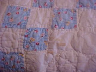 VINTAGE 1930s Quilt,  IRISH CHAIN PATTERN in BLUE w/ TINY FLOWERS, 6