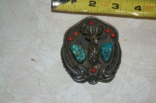 Vintage Bennett Bolo Tie Turquoise And Coral Stones Sterling??? Deer