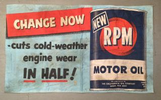 Vintage Rpm Engine Motor Oil Cloth Banner Advertising Sign Gas Station