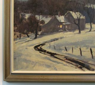 Vintage Oil Painting Impressionistic American Night Winter Scene H.  R.  Ballinger 4