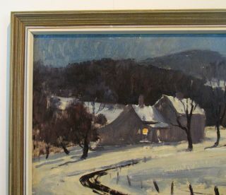 Vintage Oil Painting Impressionistic American Night Winter Scene H.  R.  Ballinger 5