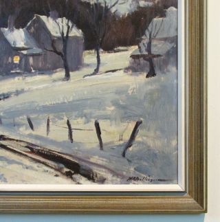 Vintage Oil Painting Impressionistic American Night Winter Scene H.  R.  Ballinger 7
