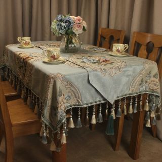 Curcya Vintage Tablecloth Jacquard Blue Luxury Table Cloth Cover Formal Decor