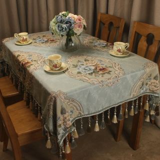 CURCYA Vintage Tablecloth Jacquard Blue Luxury Table Cloth Cover Formal Decor 6
