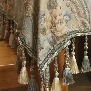 CURCYA Vintage Tablecloth Jacquard Blue Luxury Table Cloth Cover Formal Decor 8