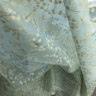 Stunning Vintage Fabric Flocked Seafoam Aqua Blue Sheer with Flowers 3 Yds x 45 