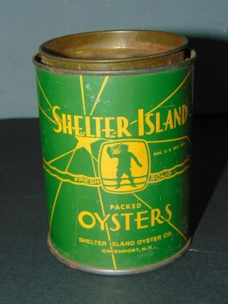 Two Antique Long Island Ny Tin Oyster Cans - Shelter Island & Red Cross Brand