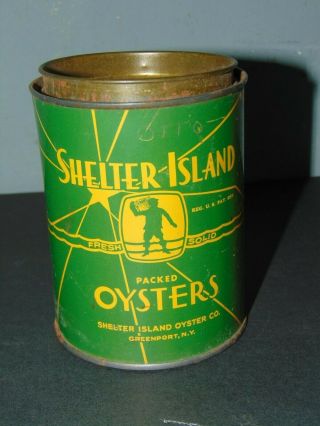 TWO ANTIQUE LONG ISLAND NY TIN OYSTER CANS - SHELTER ISLAND & RED CROSS BRAND 3
