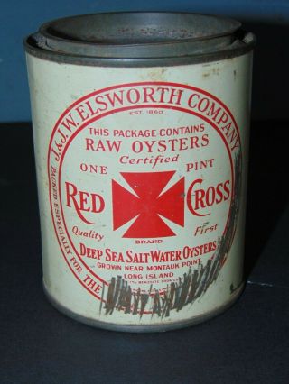 TWO ANTIQUE LONG ISLAND NY TIN OYSTER CANS - SHELTER ISLAND & RED CROSS BRAND 6