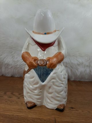Vntg Rare Sleeping Cowboy Cookie Jar Western Rancher Hat Chaps Cattleman Cowhand