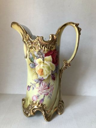 Antique Large Hand Painted Art Nouveau Art Deco Ceramic Pitcher Vase Nippon