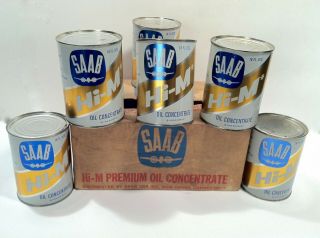 Vintage 1960s Saab Automobile Case Of 6 Nos Oil Old Tin Metal Can Sign Rare
