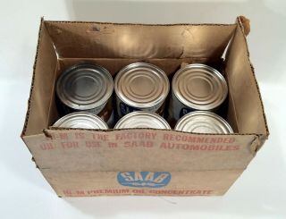 Vintage 1960s Saab Automobile Case Of 6 NOS Oil Old Tin Metal Can Sign RARE 2